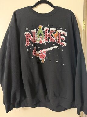 Gildan Black Crewneck Sweatshirt with Red Plaid Holiday Graphic